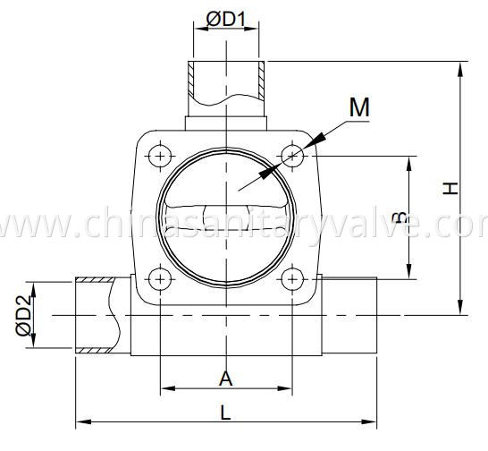 DIN Aseptic membrane valve T type welded..